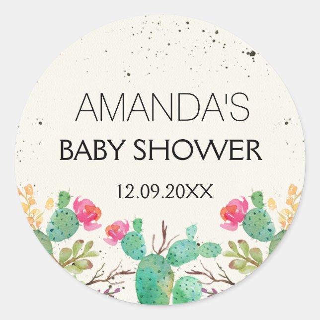 Floral Cactus Fiesta Baby Shower Sticker (Front)