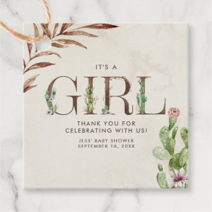 Floral Cactus Leather Girl Baby Shower Favour Tags