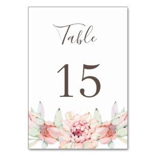 Floral cactus & succulent. Botanical wedding Table Number