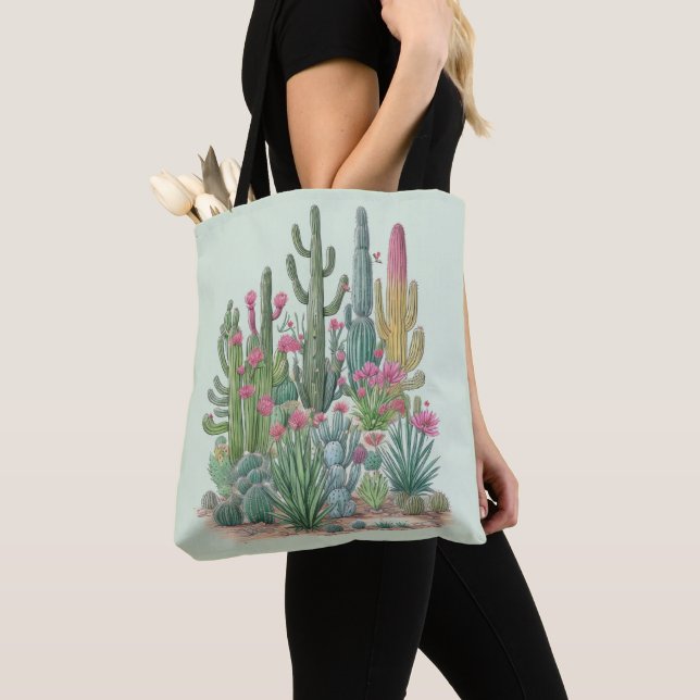 Floral Cactus  Tote Bag (Close Up)