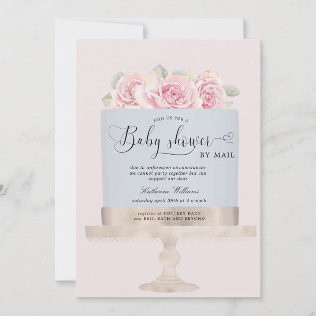 floral cake baby shower by mail invitation (Front)
