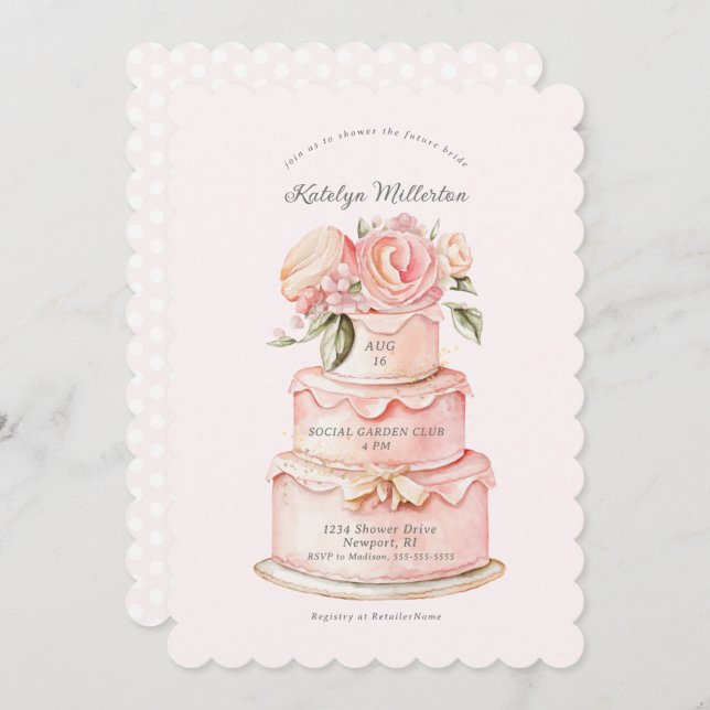 Floral Cake Pink Bridal Shower Invitation (Front/Back)