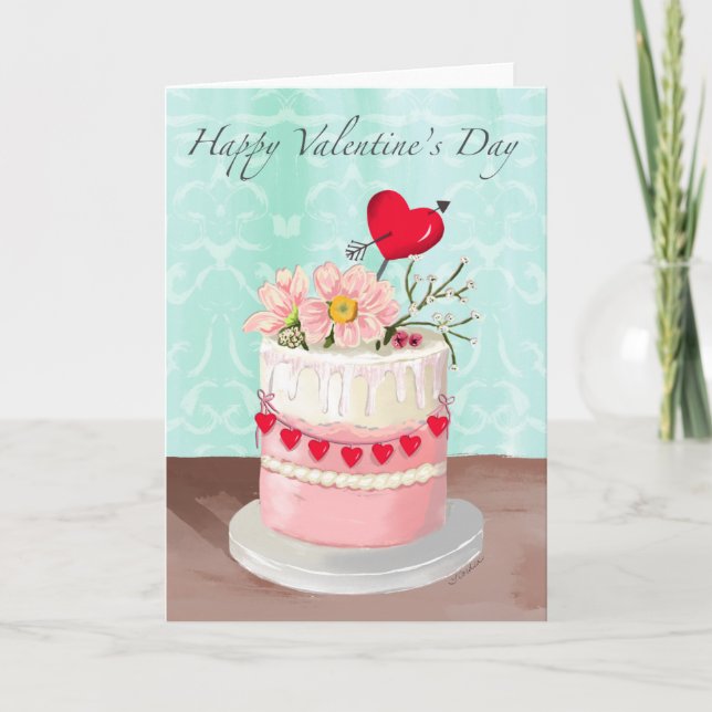 Floral Cake Valentine’s Card (Front)