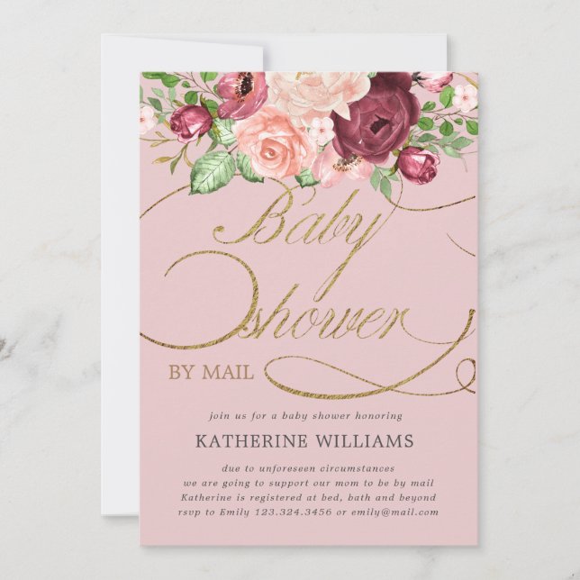 floral calligraphy baby shower by mail invitation (Front)