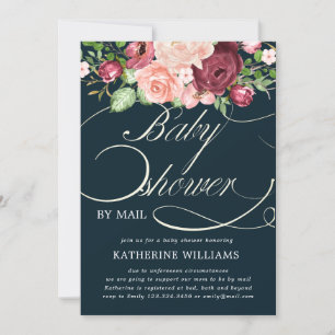 floral calligraphy baby shower by mail invitation