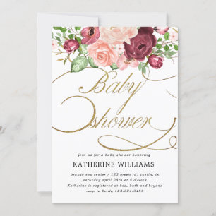 floral calligraphy baby shower invitation