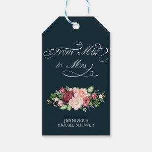 floral calligraphy from miss to mrs bridal shower gift tags