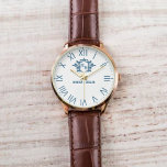 Floral Calligraphy Monogram Timeless Wedding Gift Watch<br><div class="desc">Vintage Floral Monogram White Background Navy Letters Elevate your style with this Vintage Floral Monogram Watch, featuring elegant navy letters on a crisp white background. This timeless timepiece blends classic charm with modern sophistication, making it a perfect personalized gift for couples, weddings, anniversaries, and special occasions. Designed with delicate floral...</div>