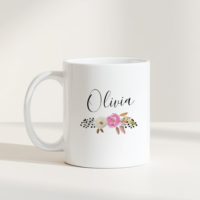 Floral Calligraphy Personalised Name Gift Coffee Mug (Creator Uploaded)