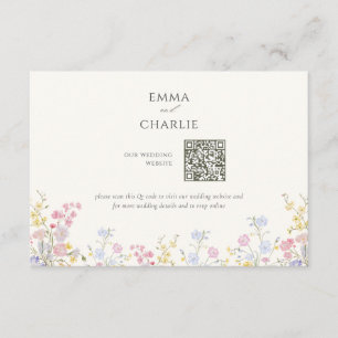 Floral Calligraphy QR Code Wedding Website Enclosure Card