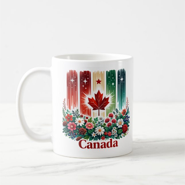 Floral Canada Day | Cute Canadian Flag Coffee Mug (Left)