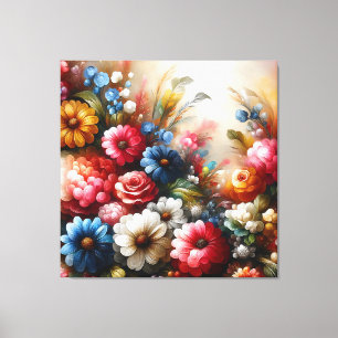 Floral Canvas Art Red Blue And White Flowers