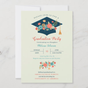 Floral Cap Graduation Party Invitation