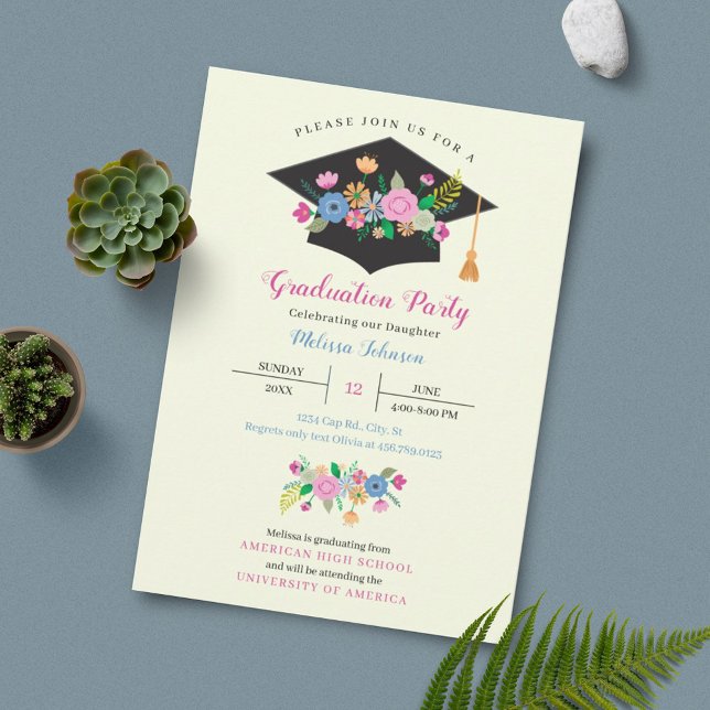 Floral Cap Graduation Party Invitation (Creator Uploaded)