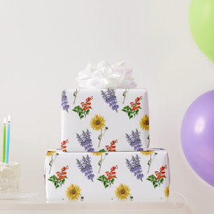 Floral Cardinal Flower Lavender Sunflower Pattern  Wrapping Paper