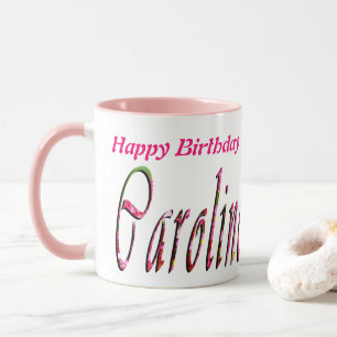 Floral Caroline Name Logo, Mug