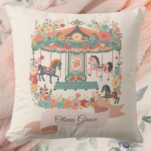 Floral Carousel Horse Custom Girls Cushion (Creator Uploaded)