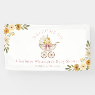 Floral Carriage Baby Shower Welcome Banner   Blush