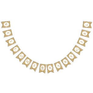 Floral Carriage Bunting Banner   Gold Welcome Baby