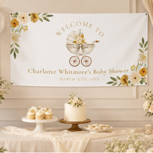 Floral Carriage Welcome Baby Shower Neutral Banner