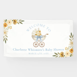 Floral Carriage Welcome Banner Baby Blue Shower