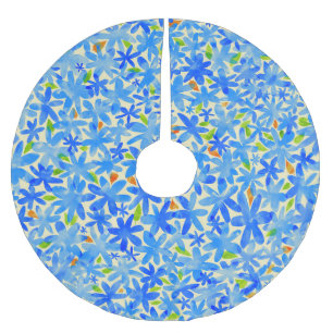 Floral Cascade: Blue Flowers Seamless Pattern Brushed Polyester Tree Skirt