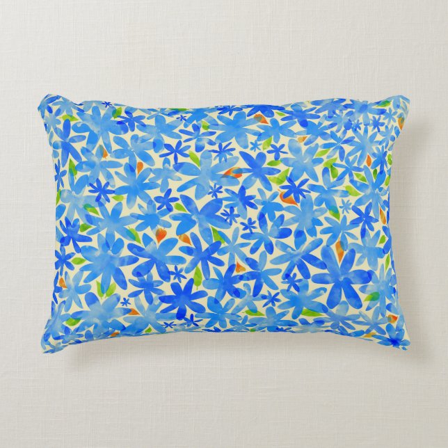 Floral Cascade: Blue Flowers Seamless Pattern Decorative Cushion (Front)