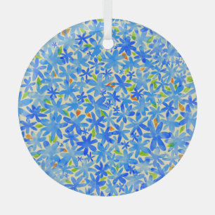 Floral Cascade: Blue Flowers Seamless Pattern Glass Tree Decoration