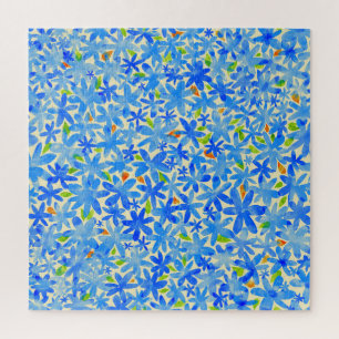 Floral Cascade: Blue Flowers Seamless Pattern Jigsaw Puzzle