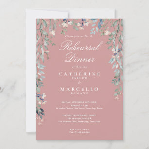 Floral Cascade Dusty Rose Pink Rehearsal Dinner Invitation