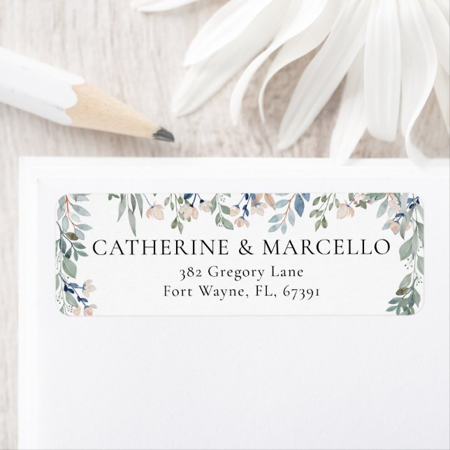 Floral Cascade Elegant Wedding Return Address Label (Insitu)