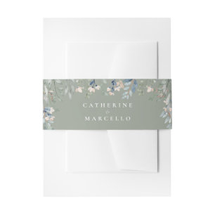 Floral Cascade Modern Sage Green Wedding Invitation Belly Band