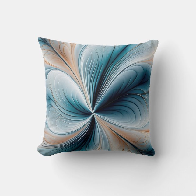 Floral Cascade - Soft Teal and Gold Abstract Flow Cushion (Front)