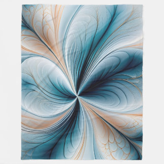 Floral Cascade - Soft Teal and Gold Abstract Flow Fleece Blanket