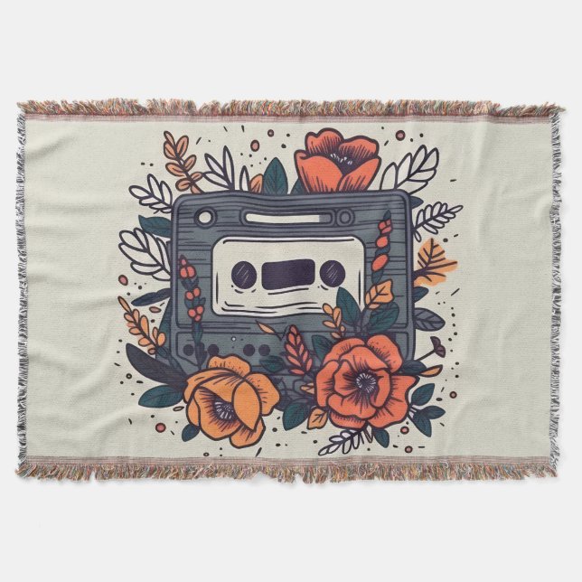 Floral Cassette Tape Throw Blanket (Front)
