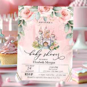 Floral Castle Pink Roses Baby Shower Invitation