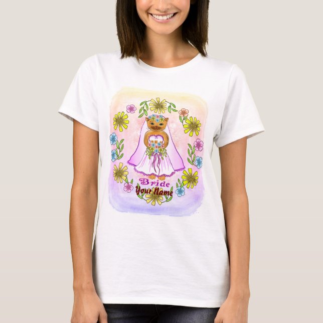 Floral Cat Bride  custom wedding  T-Shirt (Front)