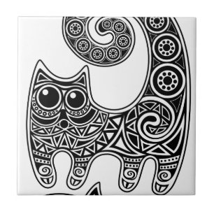 Floral Cat Ceramic Tile