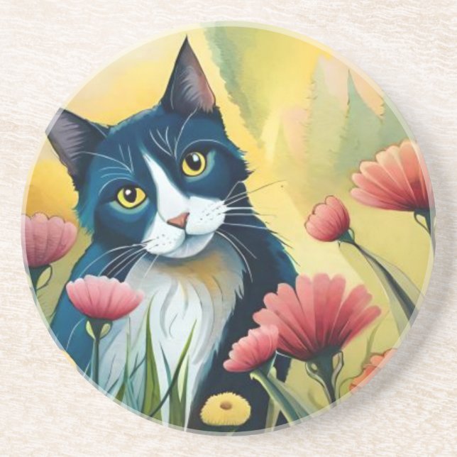 FLoral cat  Coaster (Front)