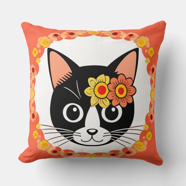 🐱 Floral Cat Elegant Home Style Bloom ✨ Cushion (Front)