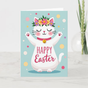 Floral Cat Happy Easter Card