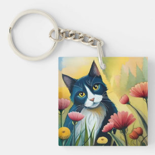 FLoral cat Key Ring