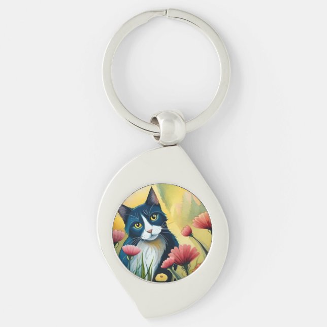 FLoral cat  Key Ring (Front)