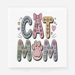 Floral Cat Mom with Paw Print Napkin