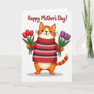 Floral Cat Mothers Day Wish Card