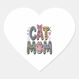 Floral Cat Mum with Paw Print Heart Sticker