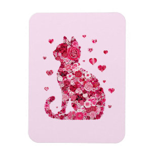 Floral Cat Silhouette ArtFaux Wrapped Canvas Print Magnet