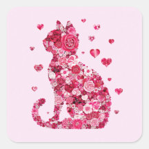 Floral Cat Silhouette ArtFaux Wrapped Canvas Print