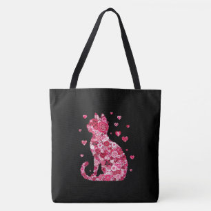 Floral Cat Silhouette ArtFaux Wrapped Canvas Print Tote Bag