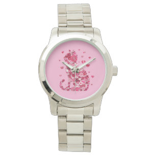 Floral Cat Silhouette ArtFaux Wrapped Canvas Print Watch